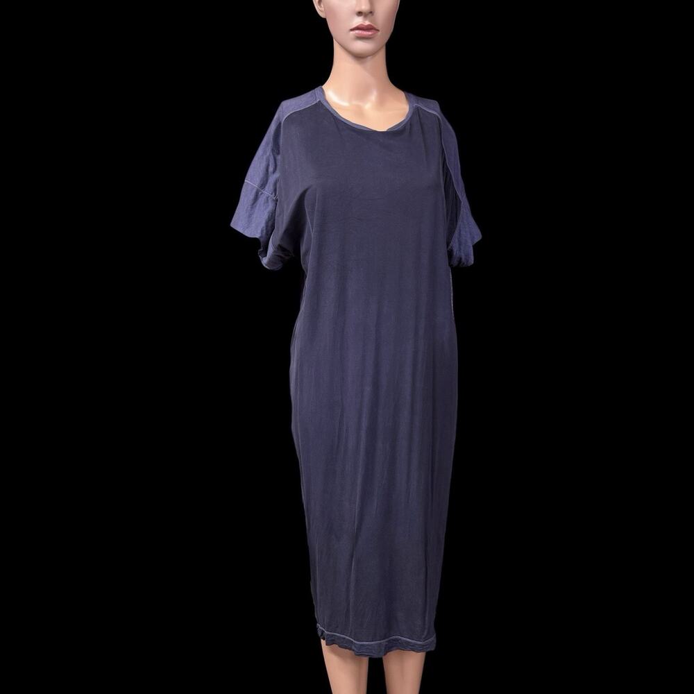 Burning Torch Midi Dress Womens Sz S Blue Oversized Slinky Lagenlook Minimalist